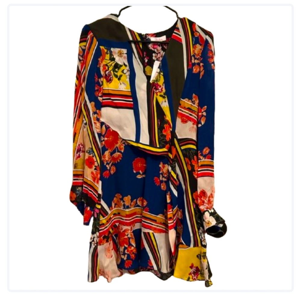 PARKERNY SCARF FLOWER LONG SLEEVE DRESS